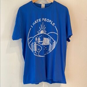 Gildan I Hate People Camping Short Sleeve Tee with Graphic Design, Royal Blue XL